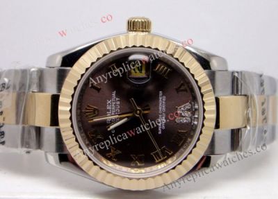 Rolex Datejust watch 2-Tone Yellow Gold / Chocolate Dial VI Diamond / 31mm Midsize